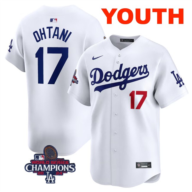 Youth Los Angeles Dodgers #17 Shohei Ohtani White 2024 World Series Champions Home Limited Stitched Baseball Jersey