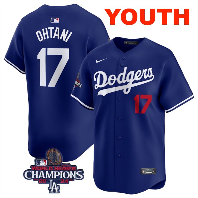 Youth Los Angeles Dodgers #17 Shohei Ohtani Royal 2024 World Series Champions Alternate Limited Stitched Baseball Jersey