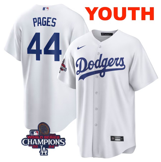 Youth Los Angeles Dodgers #44 Andy Pages White 2024 World Series Cool Base Stitched Baseball Jersey