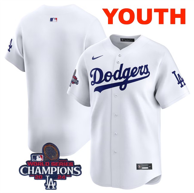 Youth Los Angeles Dodgers Blank White 2024 World Series Home Limited Stitched Baseball Jersey