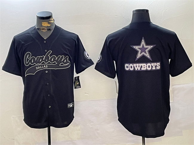 Men's Dallas Cowboys Team Big Logo Black With Patch Cool Base Stitched Baseball Jerseys