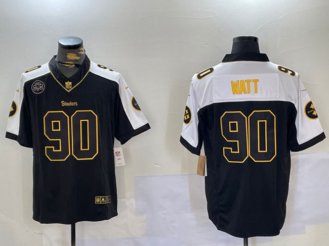 Men's Pittsburgh Steelers #90 T.J. Watt Black_White 2024 F.U.S.E. DMR Patch Vapor Untouchable Limited Stitched Jersey