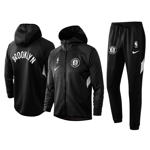Men's Brooklyn Nets Black Team Name Warmup Hoodiesuit