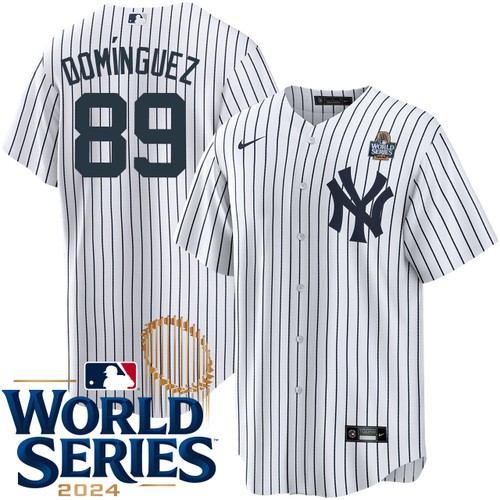 Youth Jasson Dominguez New York Yankees Nike Home White 2024 World Series Stitched Jersey