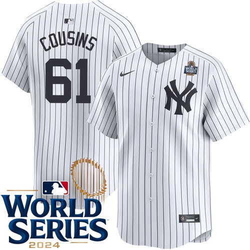 Youth Jake Cousins New York Yankees Nike Home White Limited 2024 World Series Stitched Jersey