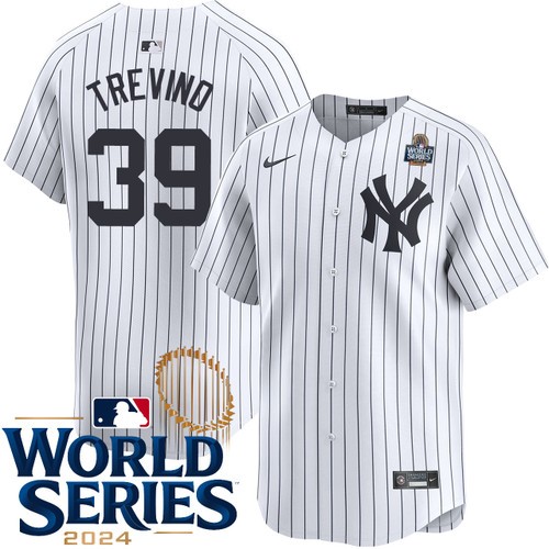 Youth Jose Trevino New York Yankees Nike Home White Limited 2024 World Series Stitched Jersey