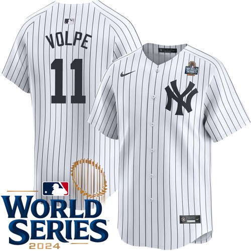 Youth Anthony Volpe New York Yankees Nike Home White Limited 2024 World Series Stitched Jersey