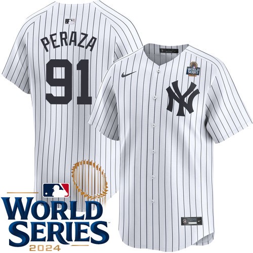 Youth Oswald Peraza New York Yankees Nike Home White Limited 2024 World Series Stitched Jersey