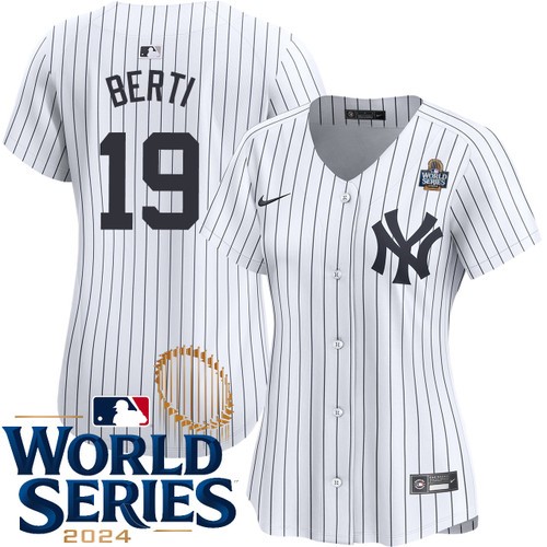 Women's Jon Berti New York Yankees Nike Home White Limited 2024 World Series Stitched MLB Jersey
