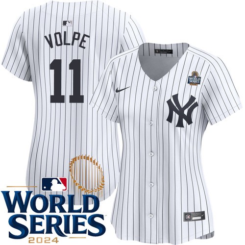 Women's Anthony Volpe New York Yankees Nike Home White Limited 2024 World Series Stitched MLB Jersey