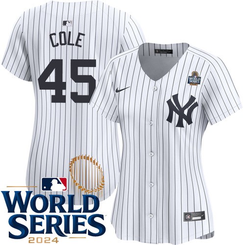 Women's Gerrit Cole New York Yankees Nike Home White Limited 2024 World Series Stitched MLB Jersey