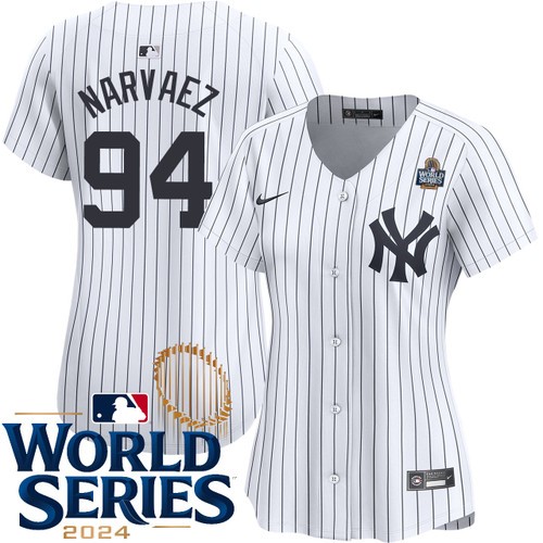 Women's Carlos Narvaez New York Yankees Nike Home White Limited 2024 World Series Stitched MLB Jersey