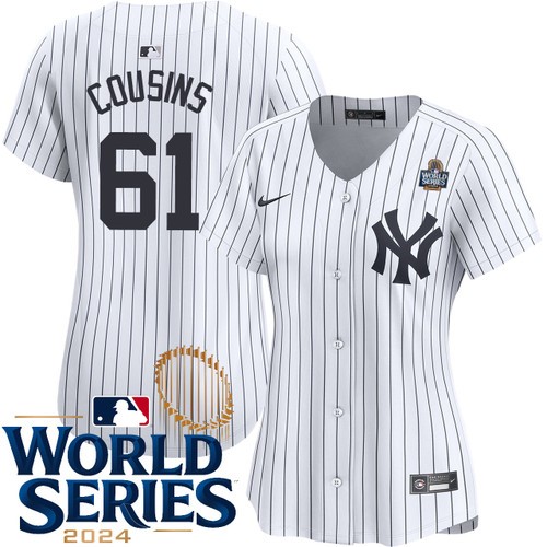 Women's Jake Cousins New York Yankees Nike Home White Limited 2024 World Series Stitched MLB Jersey