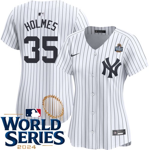 Women's Clay Holmes New York Yankees Nike Home White Limited 2024 World Series Stitched MLB Jersey