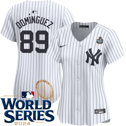Women's Jasson Dominguez New York Yankees Nike Home White Limited 2024 World Series Stitched MLB Jersey