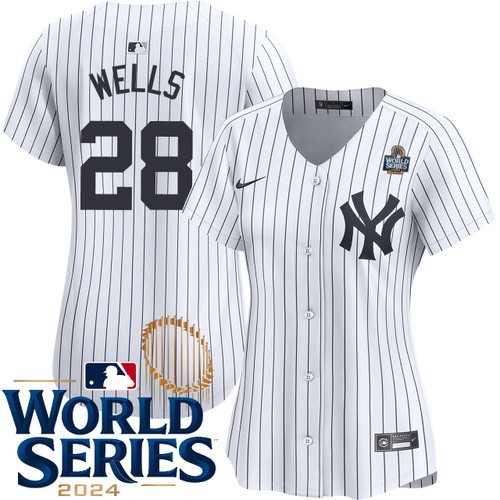 Women's Austin Wells New York Yankees Nike Home White Limited 2024 World Series Stitched MLB Jersey