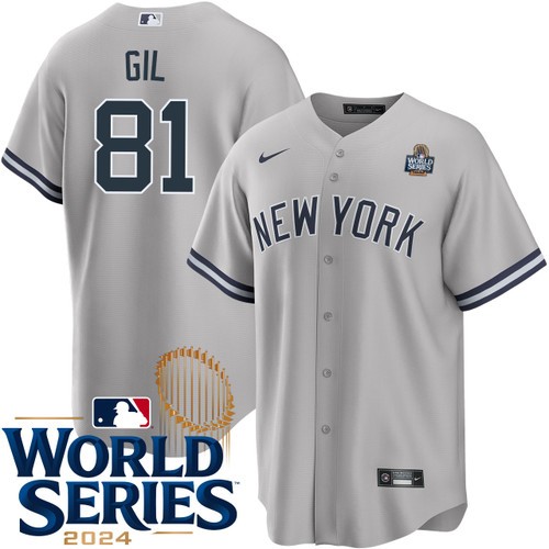 Men's Luis Gil New York Yankees Nike Road Gray 2024 World Series Stitched MLB Jersey