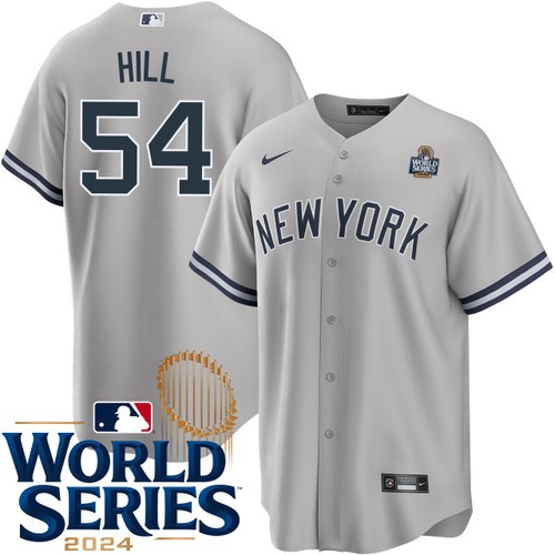 Men's Tim Hill New York Yankees Nike Road Gray 2024 World Series Stitched MLB Jersey
