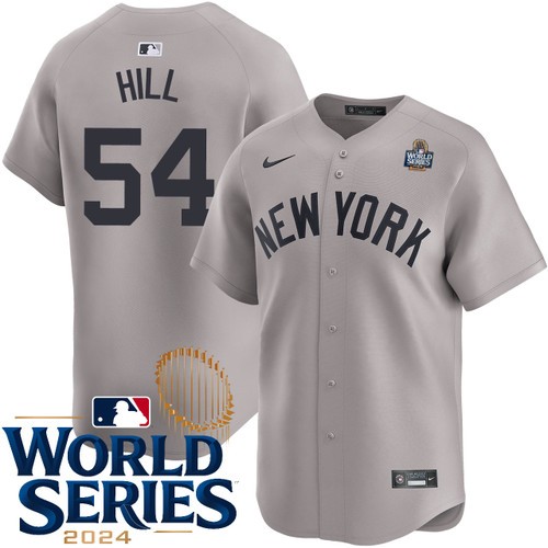 Men's Tim Hill New York Yankees Nike Road Gray Limited 2024 World Series Stitched MLB Jersey