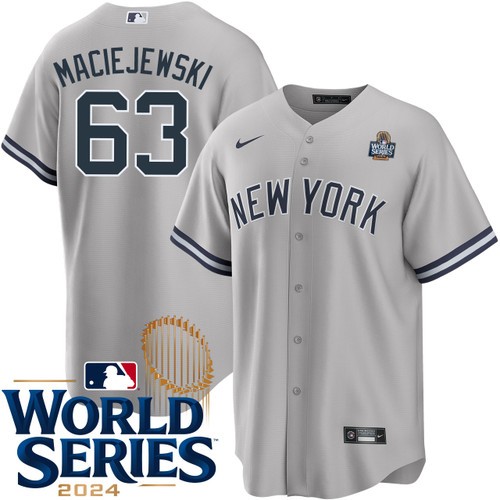 Men's Josh Maciejewski New York Yankees Nike Road Gray 2024 World Series Stitched MLB Jersey