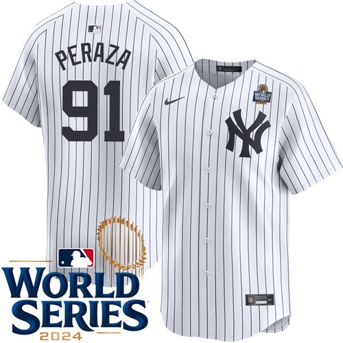 Men's Oswald Peraza New York Yankees Nike Home White Limited 2024 World Series Stitched MLB Jersey