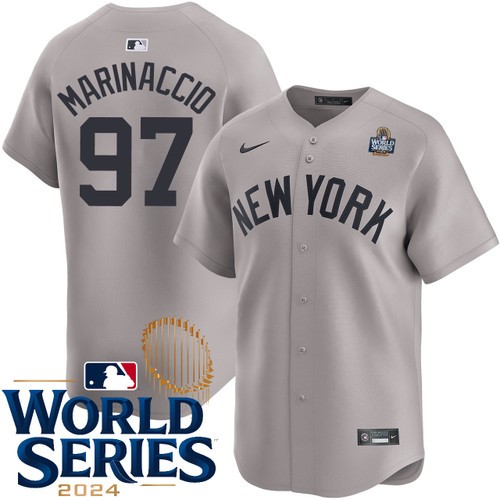 Men's Ron Marinaccio New York Yankees Nike Road Gray Limited 2024 World Series Stitched MLB Jersey
