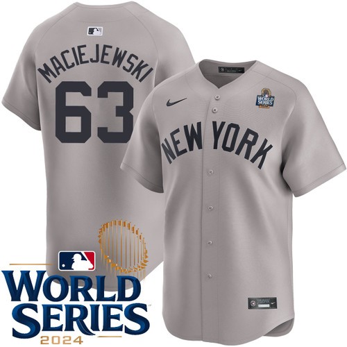 Men's Josh Maciejewski New York Yankees Nike Road Gray Limited 2024 World Series Stitched MLB Jersey