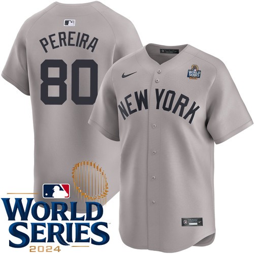 Men's Everson Pereira New York Yankees Nike Road Gray Limited 2024 World Series Stitched Baseball Jersey