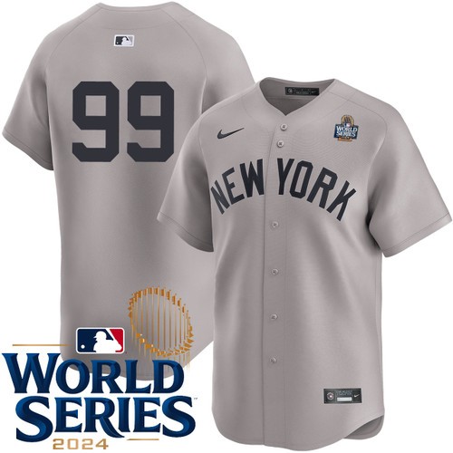 Men's Aaron Judge New York Yankees Nike Road Gray Limited Player 2024 World Series Stitched Baseball Jersey