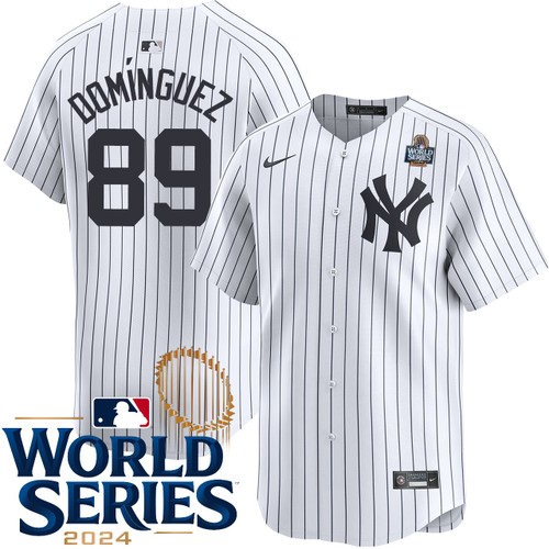 Men's Jasson Dominguez New York Yankees Nike Home White Limited 2024 World Series Stitched Baseball Jersey