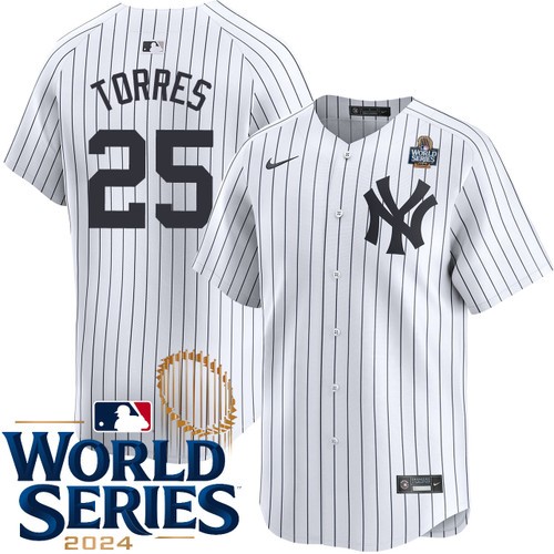 Men's Gleyber Torres New York Yankees Nike Home White Limited 2024 World Series Stitched Baseball Jersey