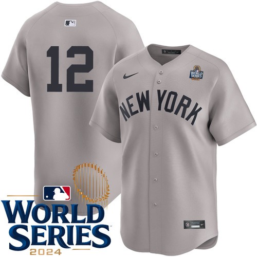 Men's Trent Grisham New York Yankees Nike Road Gray Limited Player 2024 World Series Stitched MLB Jersey