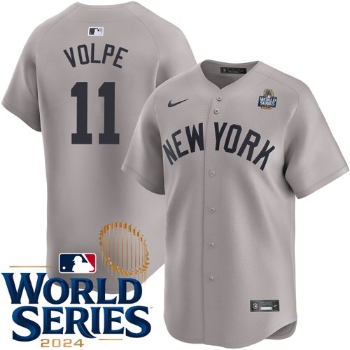 Men's Anthony Volpe New York Yankees Nike Road Gray Limited 2024 World Series Stitched Baseball Jersey