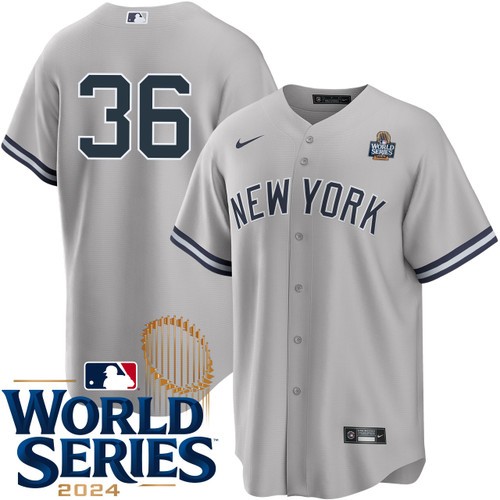 Men's Clarke Schmidt New York Yankees Nike Road Gray Player 2024 World Series Stitched Baseball Jersey