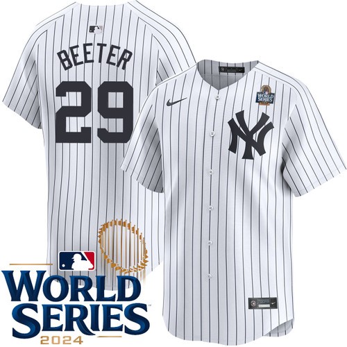 Men's Clayton Beeter New York Yankees Nike Home White Limited 2024 World Series Stitched Baseball Jersey