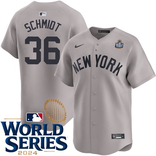 Men's Clarke Schmidt New York Yankees Nike Road Gray Limited 2024 World Series Stitched Baseball Jersey