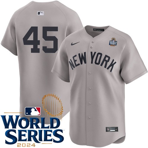 Men's Gerrit Cole New York Yankees Nike Road Gray Limited Player 2024 World Series Stitched Baseball Jersey