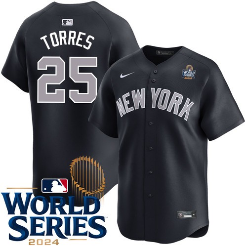 Men's Gleyber Torres New York Yankees Nike Alternate Road Black Limited 2024 World Series Stitched Baseball Jersey