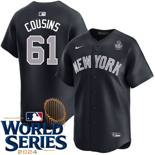 Men's Jake Cousins New York Yankees Nike Alternate Road Black Limited 2024 World Series Stitched Baseball Jersey