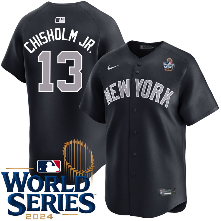 Men's Jazz Chisholm Jr. New York Yankees Nike Alternate Road Black Limited 2024 World Series Stitched Baseball Jersey