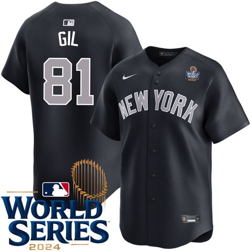 Men's Luis Gil New York Yankees Nike Alternate Road Black Limited Player 2024 World Series Stitched MLB Jersey by NIKE