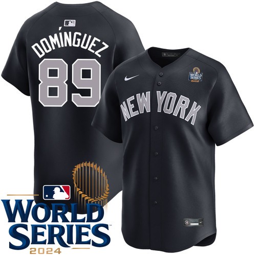 Men's Jasson Dominguez New York Yankees Nike Alternate Road Black Limited 2024 World Series Stitched Baseball Jersey