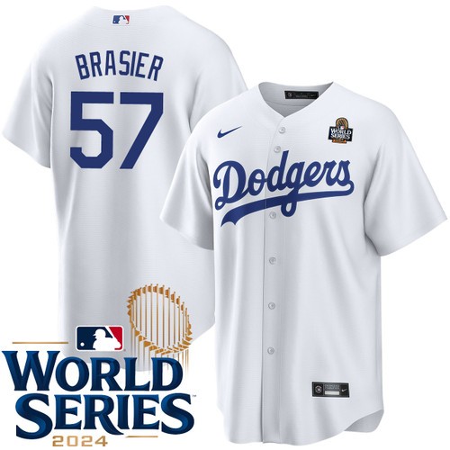 Youth Ryan Brasier Los Angeles Dodgers Nike Home White 2024 World Series Stitched Baseball Jersey