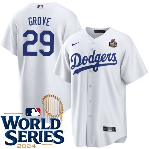 Youth Michael Grove Los Angeles Dodgers Nike Home White 2024 World Series Stitched Baseball Jersey