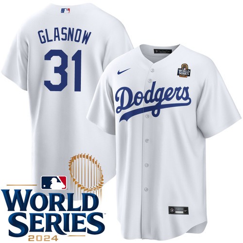 Youth Tyler Glasnow Los Angeles Dodgers Nike Home White 2024 World Series Stitched Baseball Jersey