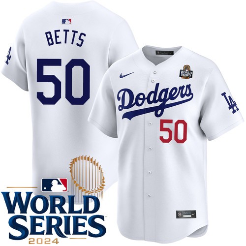 Youth Mookie Betts Los Angeles Dodgers Nike Home White Limited 2024 World Series Stitched Baseball Jersey