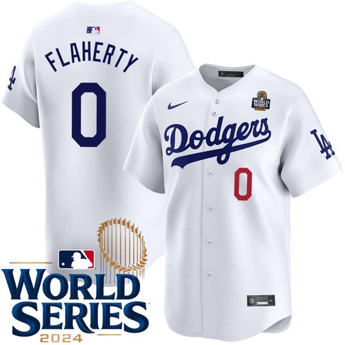 Youth Jack Flaherty Los Angeles Dodgers Nike Home White Limited 2024 World Series Stitched Baseball Jersey