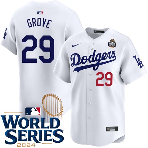 Youth Michael Grove Los Angeles Dodgers Nike Home White Limited 2024 World Series Stitched Baseball Jersey