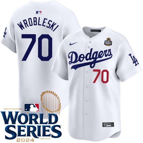 Youth Justin Wrobleski Los Angeles Dodgers Nike Home White Limited 2024 World Series Stitched Baseball Jersey