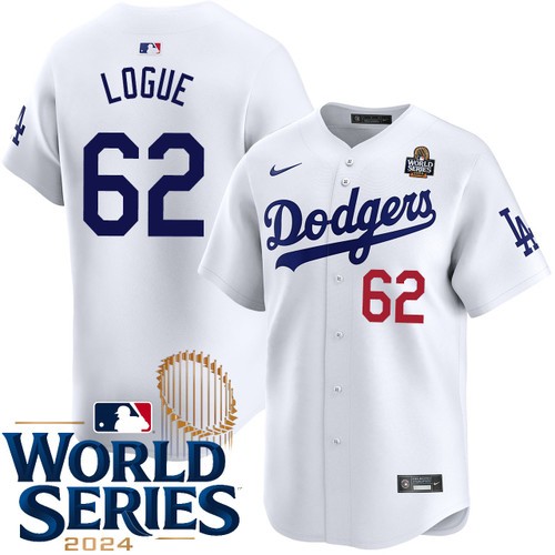 Men's Zach Logue Los Angeles Dodgers Nike Home White Limited 2024 World Series Stitched MLB Jersey